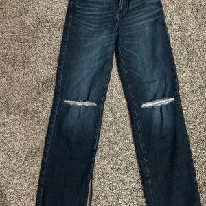 Good American Dark Blue Distressed Straight Leg Jeans